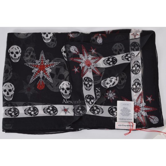 Alexander McQueen Silk Chiffon STAR SKULL Scarf - Picture 5 of 9